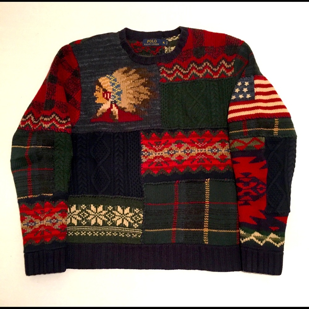 Polo Indian patchwork wool sweater, Xl